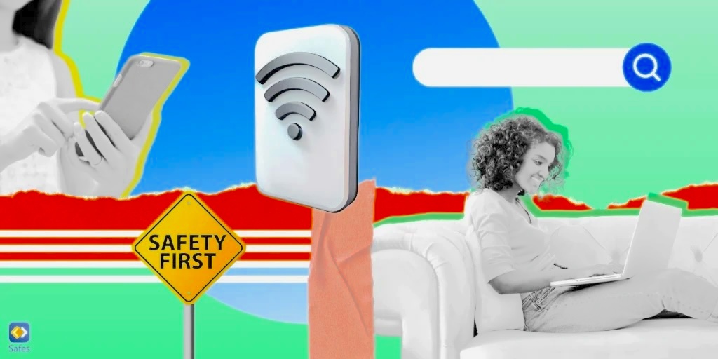 Person using a laptop with digital privacy icons floating above the screen