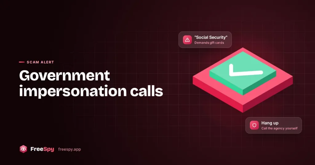 Illustration of a government badge and a phone representing government impersonation calls