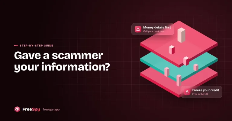 Layered illustration for a step-by-step guide on what to do after giving a scammer personal information