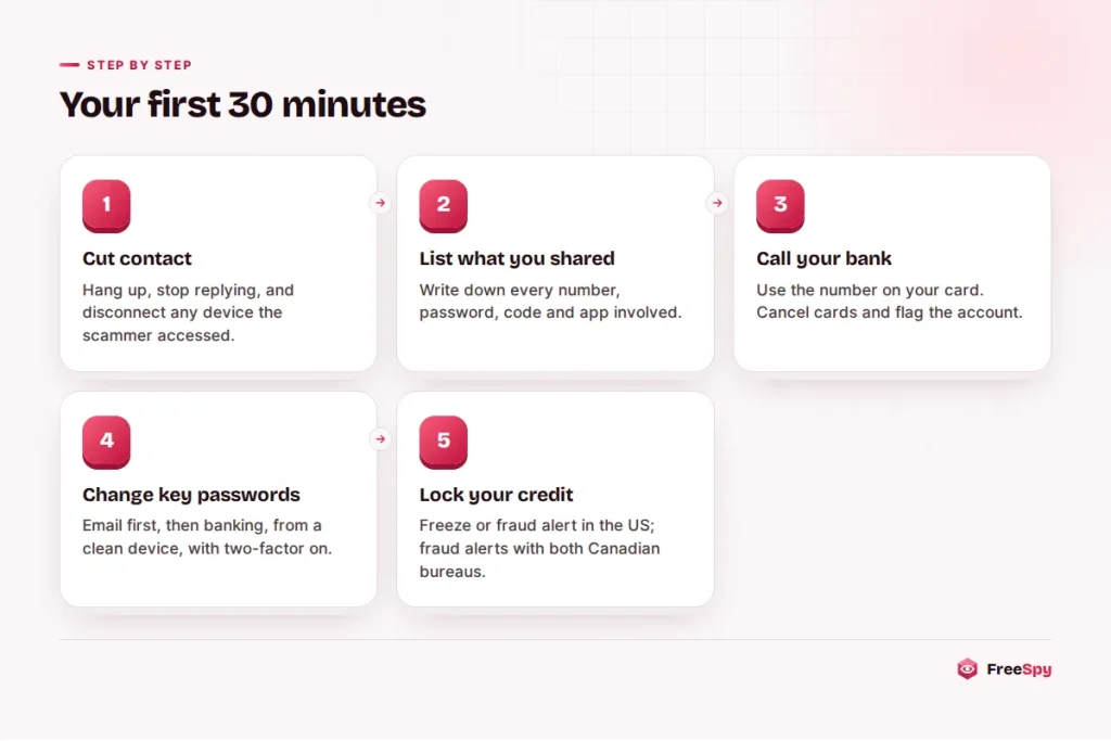 Five steps to take in the first 30 minutes after sharing personal information with a scammer