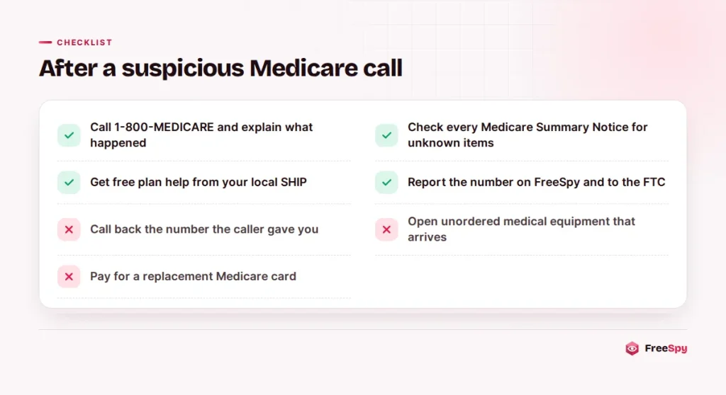 Checklist of what to do and what not to do after a suspicious Medicare call