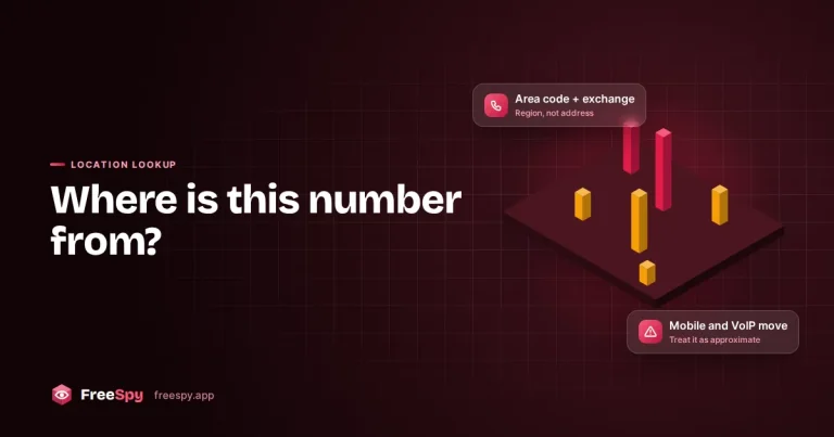 Map with a location pin over a region tied to a phone number's area code