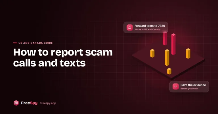 Map of the US and Canada illustrating where to report scam calls and texts
