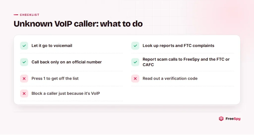 Checklist for handling an unexpected call from an unknown VoIP number